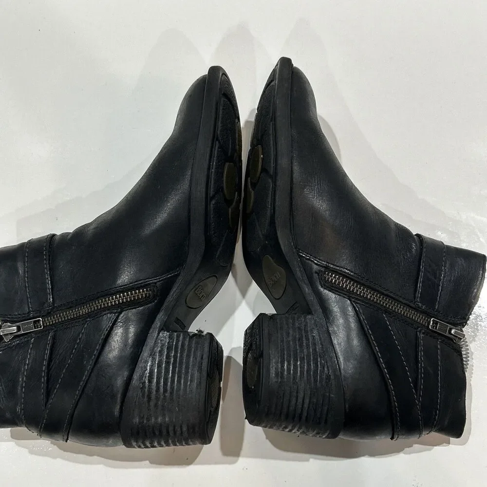 Born Moto Biker Style Comfort Sole Leather Boots Womens 8 M Ankle Zip